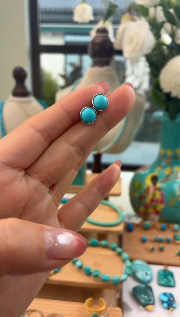 银S925镶嵌绿松石耳饰1