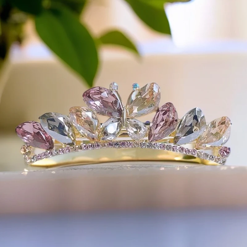 头饰后脑勺半扎发夹妈妈气质发卡一字夹弹簧夹水晶蝴蝶花朵夹子