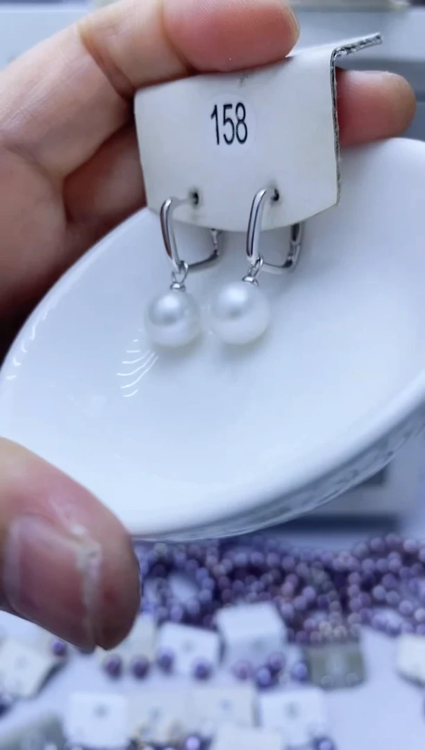 银S925镶嵌淡水珍珠耳饰158