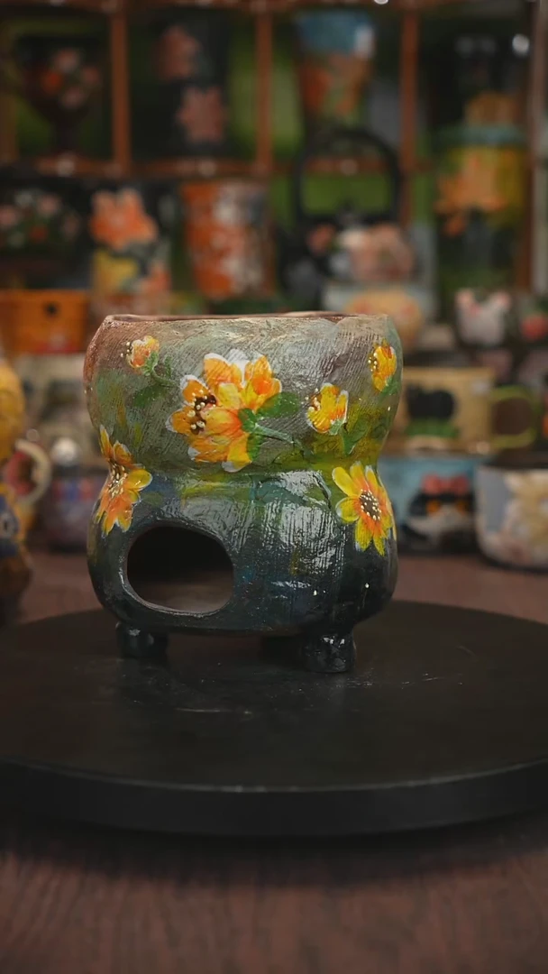紫砂油画手绘釉下彩