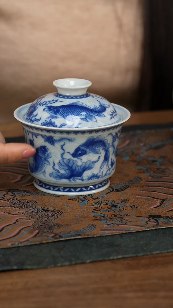 【闪购商品】望月怀古 鱼藻大马蹄盖碗