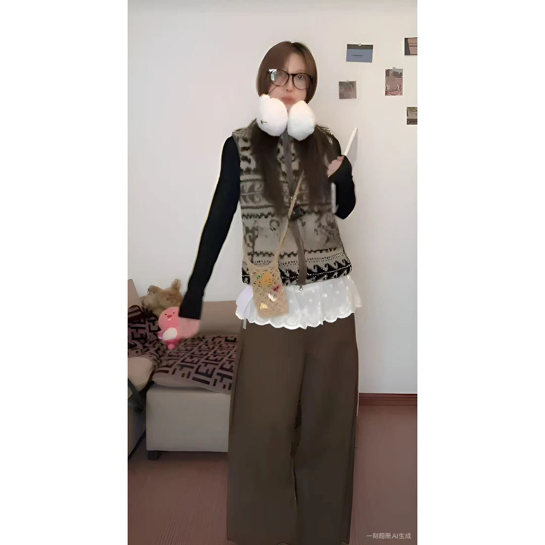 重工蕾丝针织时尚套装女装马夹小香风秋冬毛马甲百搭