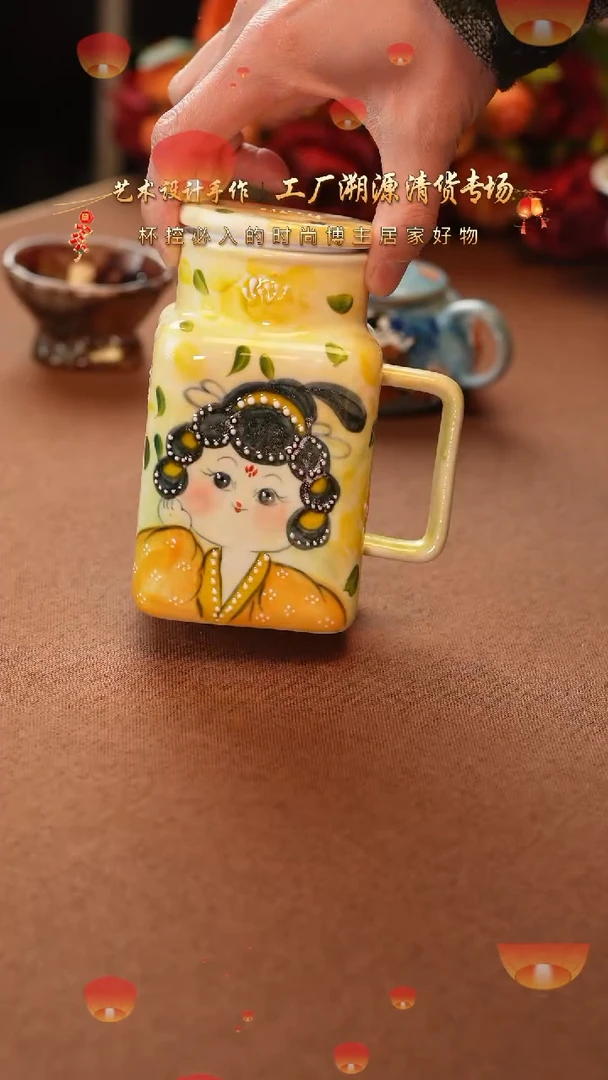 【闪购商品】杯手艺人手绘釉下彩异形器物