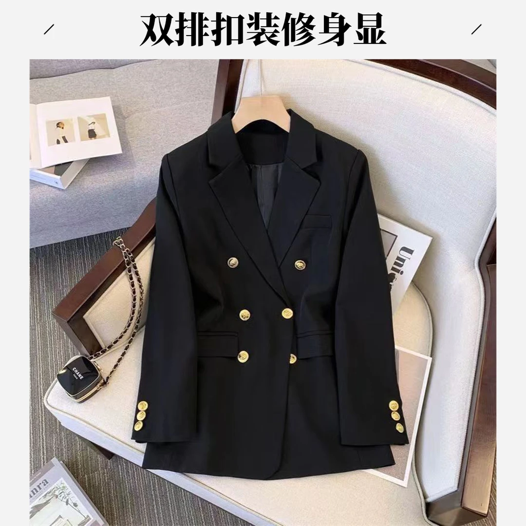 2025春秋气质名媛长袖双排扣显瘦西装外套女修身学院风jk外套上衣