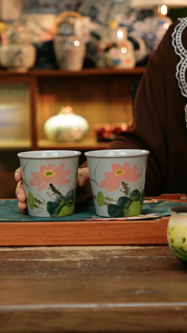 瓷片景德镇纯手工釉下彩精品茶具水杯