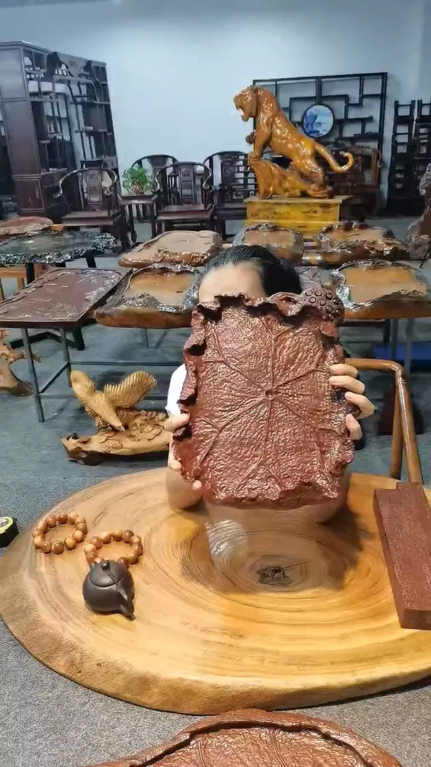 木月**辰金星 紫檀木，荷叶造型干泡果盘，