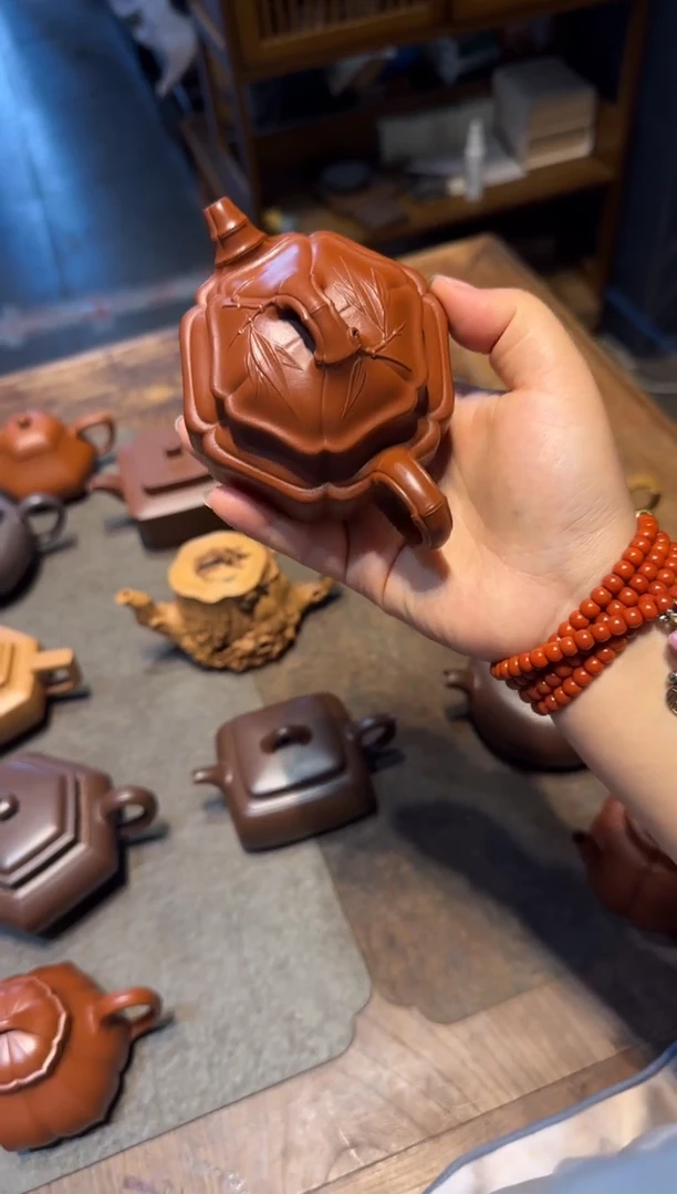 茶壶紫砂蜗*哥六方海棠双线竹鼓