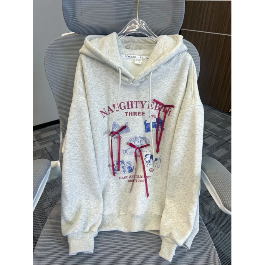 【专属】韩版东大门可爱猫咪立体蝴蝶结一体绒卫衣 A635 635