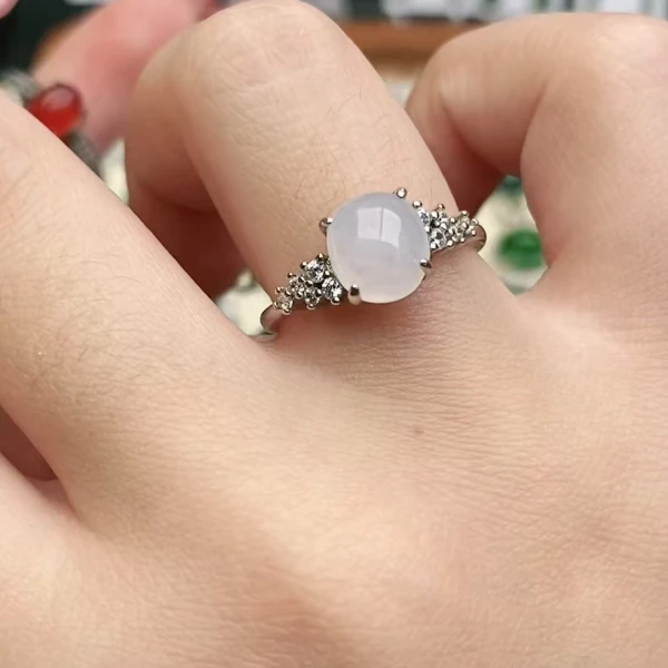 鑫辰珠宝天然A货翡翠银镶嵌设计款开口女戒指时尚百搭