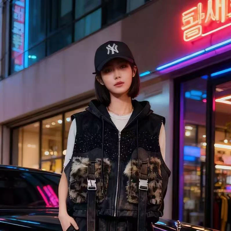 原创重工烫钻拼接马甲