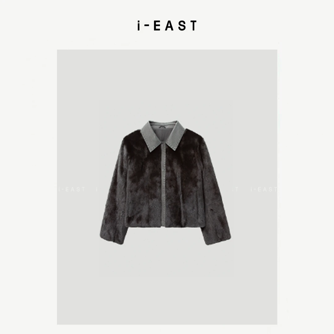 i-EAST 归国白富美~翻领极简高级感毛毛外套-4Q WT80