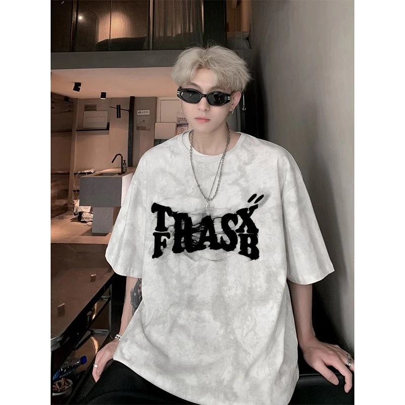 美式扎染短袖男T恤2025夏季新款痞帅潮牌重磅青少年宽松半袖潮流