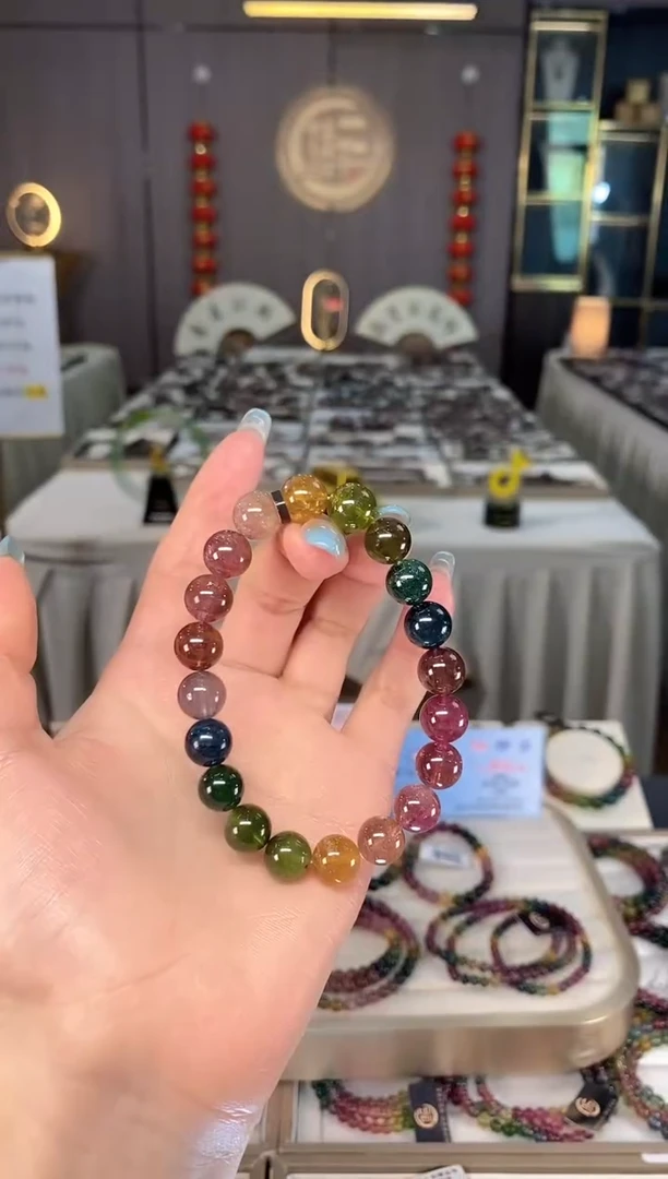 未镶嵌老矿碧玺彩虹冰体单圈手串9mm+碧玺多样性发一条mz