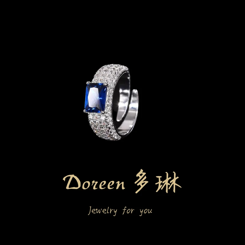 铜合金戒指 蓝尖方糖戒指NC828