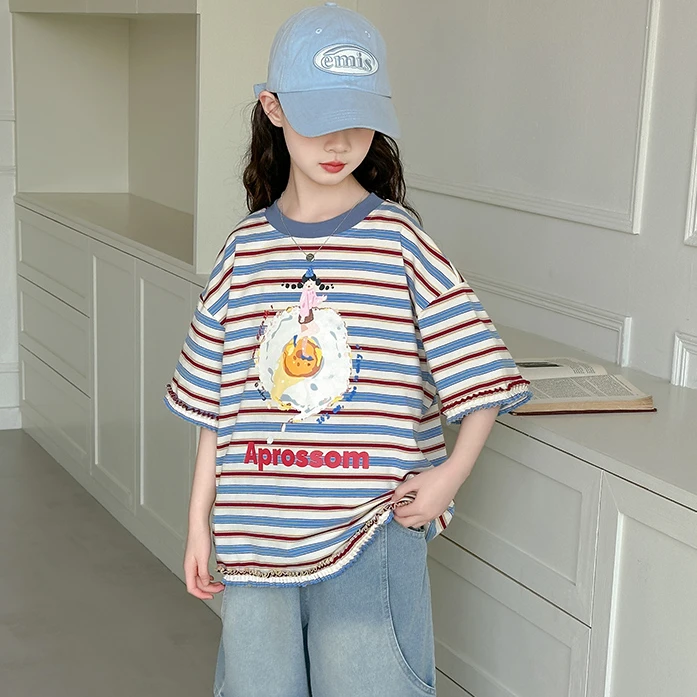 女童纯棉短袖T恤上衣时尚宽松韩版潮儿童百搭打底衫t中大童小女孩