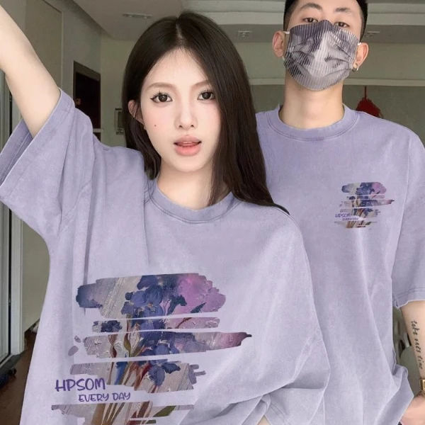 情侣装2025新款一男一女情侣短袖潮牌高级感夏季纯棉宽松休闲T恤