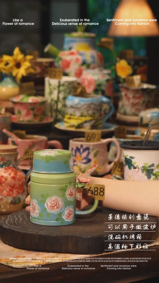 陶瓷688景德镇高温釉下彩绘设计师款式