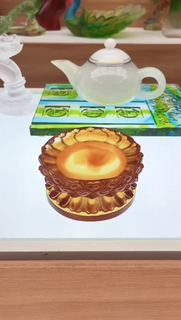 手工艺品琉璃琥珀色4层莲花底座9.5公分