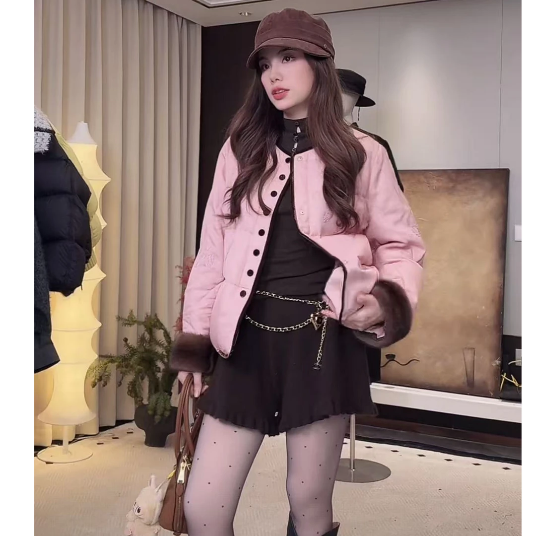 【XSY】AQ-国貂毛拼接珠绣短款显瘦保暖白鹅绒女冬季外套