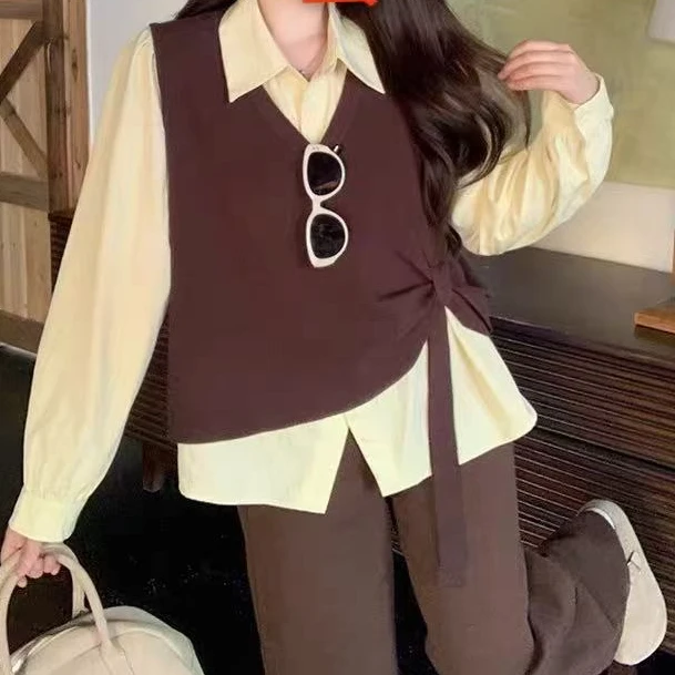 6092-撞色时尚百搭大码假两件衫