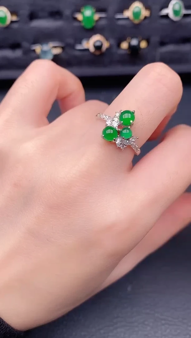 银S925镶嵌戒指翡翠天然a货翡翠223