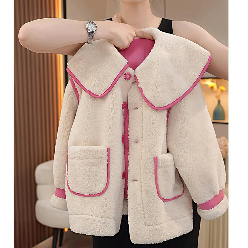 女童皮毛一体毛毛衣外套2025新款秋冬款中长款卡通小熊加厚时尚潮