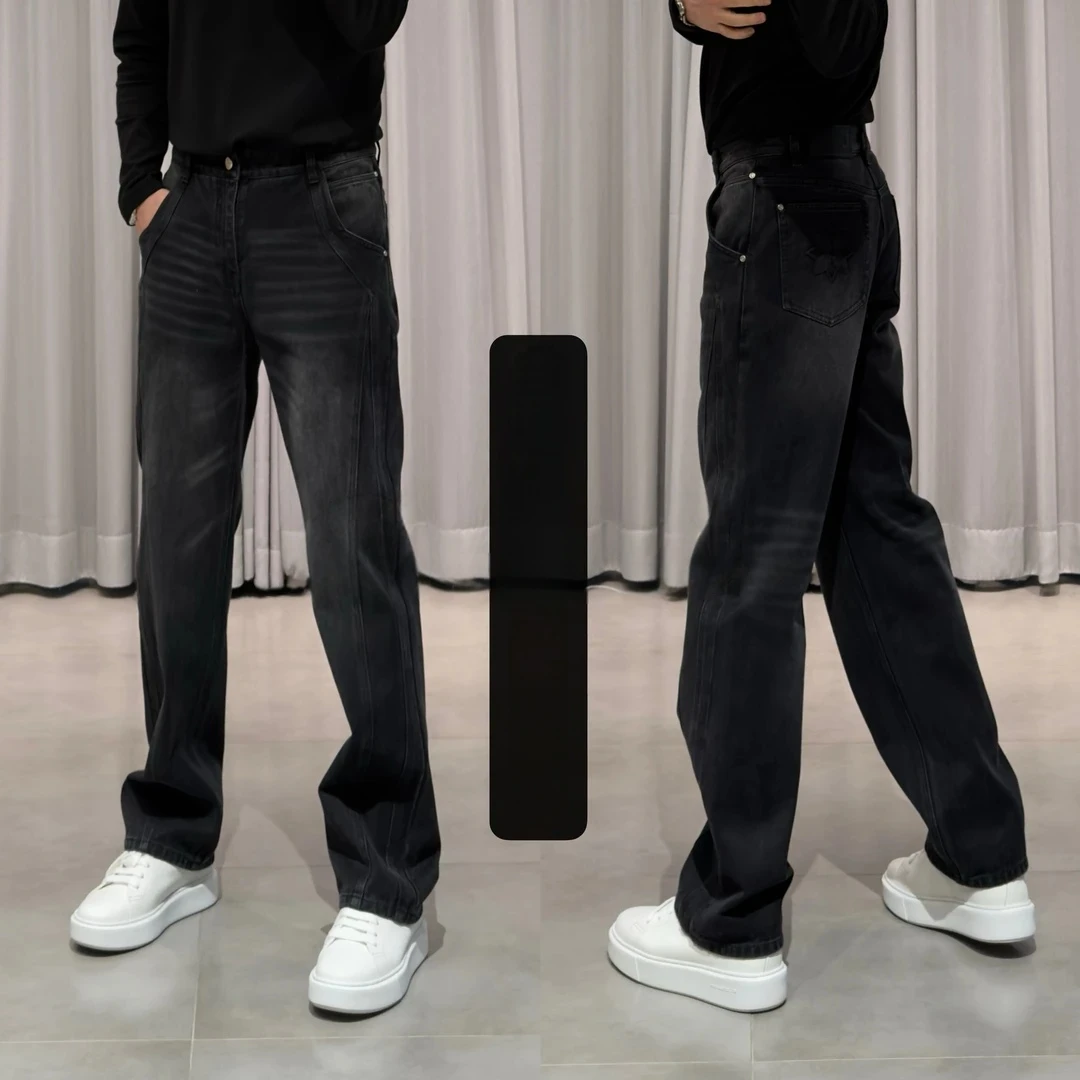 “丹宁无弹力” 男士小众设计高端减龄气质百搭休闲时尚直筒牛仔裤