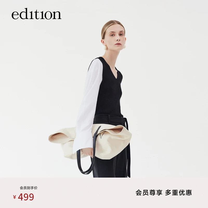 【商场同款】edition轻职风气质衬衫拼接v领针织衫#EBC1SWT018