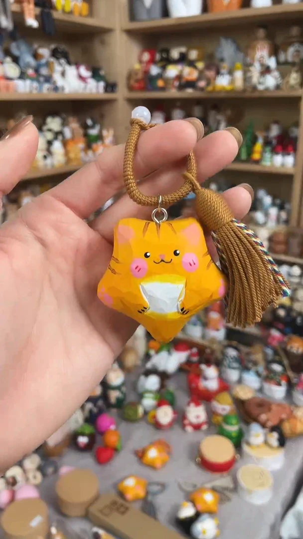 木捡漏价手工木雕星星猫挂件（棕）