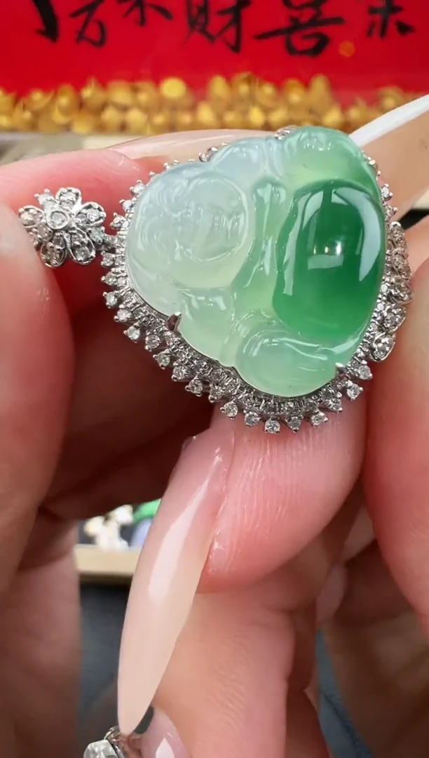 吊坠(不含链)18K金镶嵌翡翠勿拍