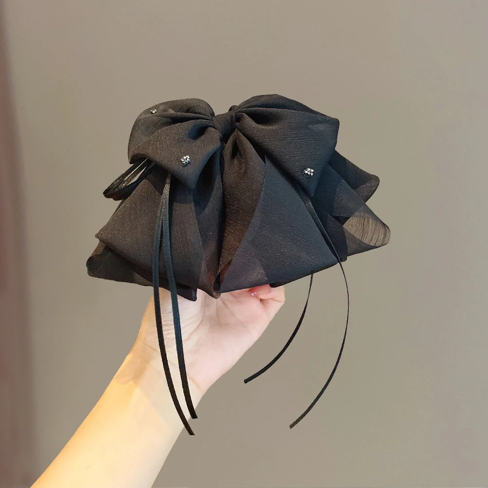 新款甜美网纱蝴蝶结抓夹飘带发卡弹簧夹轻薄纱感半扎发鲨鱼夹发饰