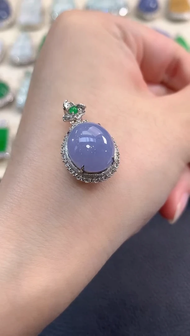 吊坠(不含链)18K金镶嵌翡翠春日珠宝 B48紫货有色差