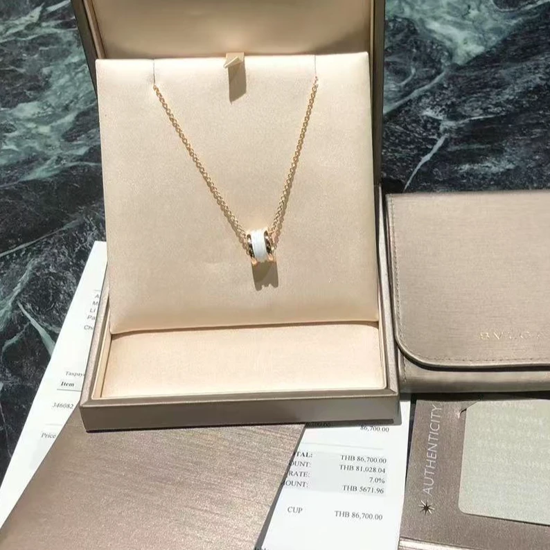 99新 BVLGARI/宝格丽 宝格丽玫瑰金白陶瓷项链