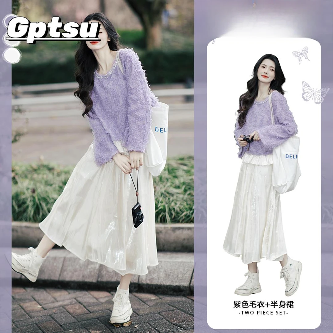 GPTSu秋季新款一整套ootd穿搭温柔风减龄洋气显瘦毛衣半身裙套装
