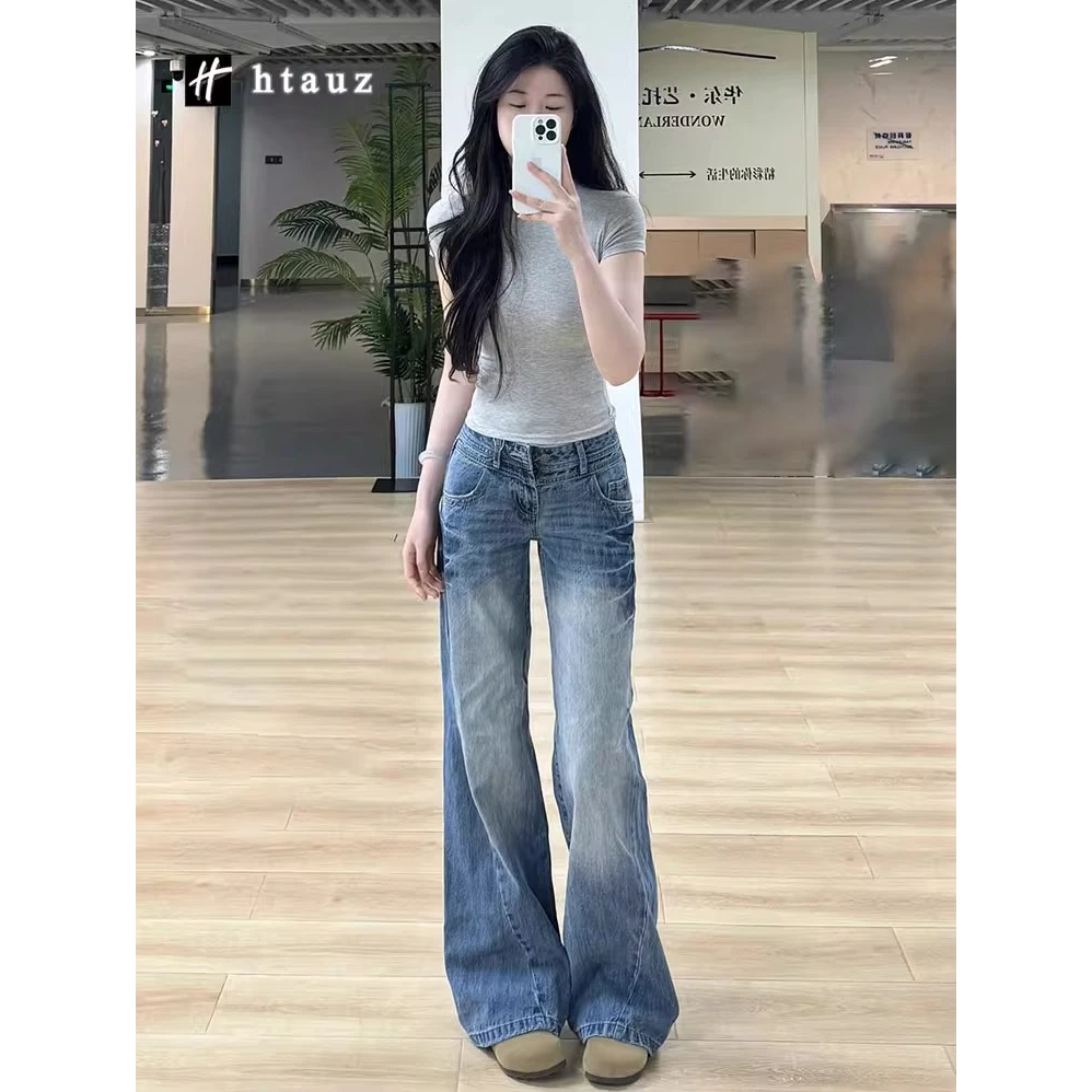 “腿精养成”显瘦美式复古微喇裤百搭宽松遮肉拖地小众设计感牛仔裤