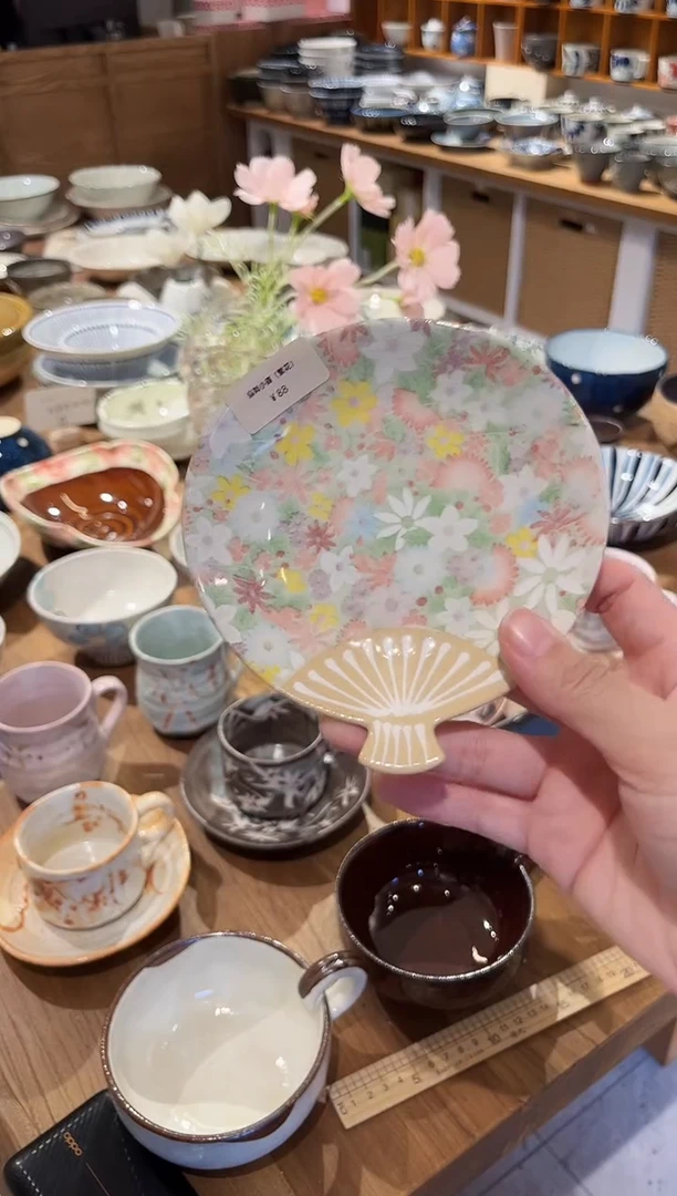 瓷片扇舞小碟（繁花）