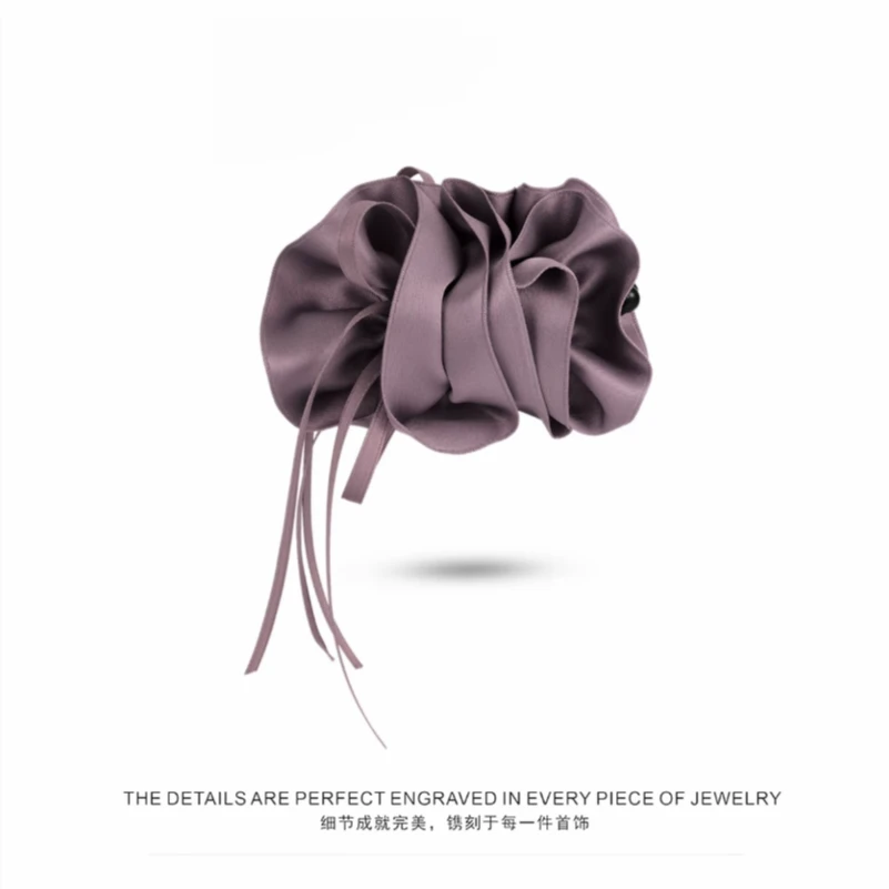 韩版新品11cm花苞精致香蕉夹高级感褶皱缎面蝴蝶结花朵百搭香蕉夹