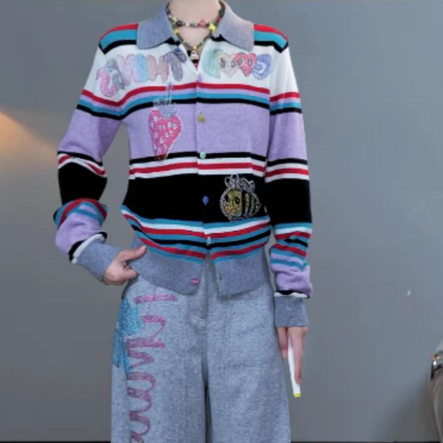 TCH私服秋季氛围感烫钻时尚淑女灰色针织开衫T75C43E5066轻奢tch