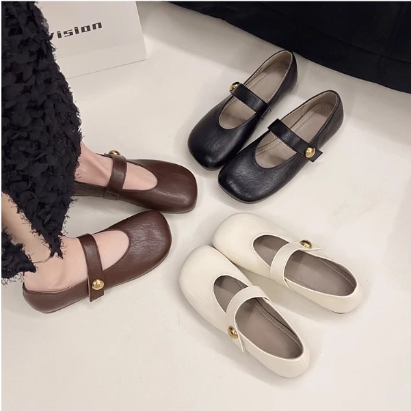 平底温柔晚晚法式单鞋女2025春季新款浅口魔术贴百搭软底玛丽珍鞋