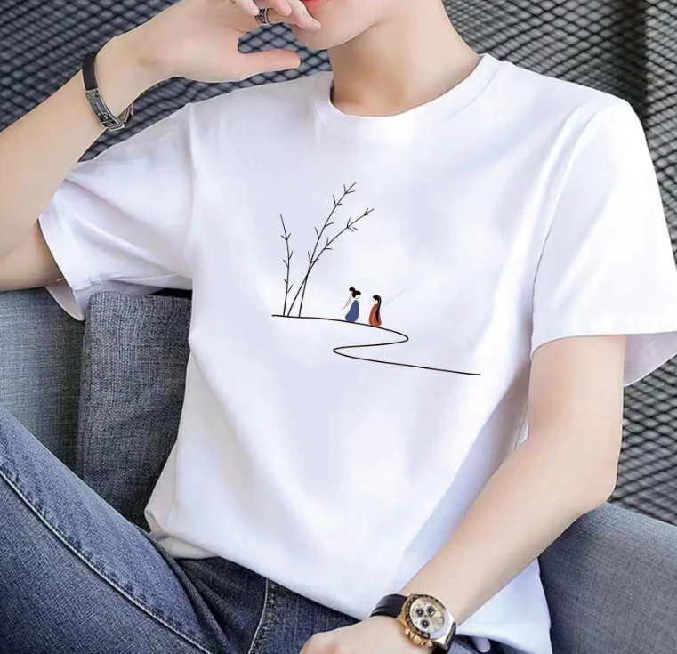 2025夏季纯棉圆领T恤宽松休闲圆领大码半袖男女时尚百搭短袖t