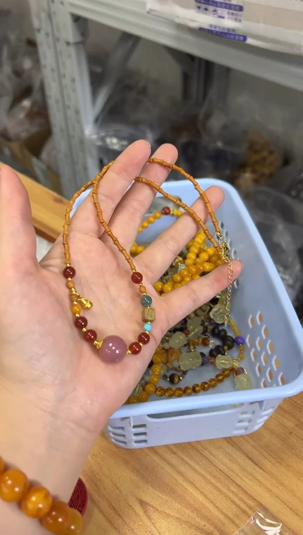 未镶嵌橄榄核吊坠粉糯玛瑙多宝橄榄核项链[3437]