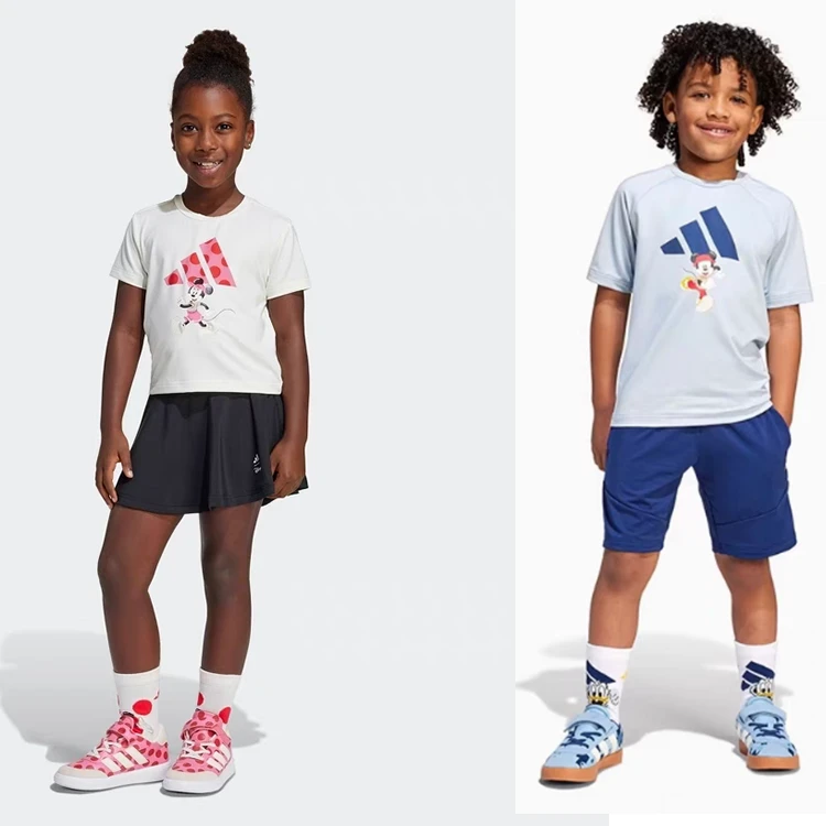 adidas阿迪达斯儿童装迪士尼联名休闲圆领短袖套装 JF3622、JF3621
