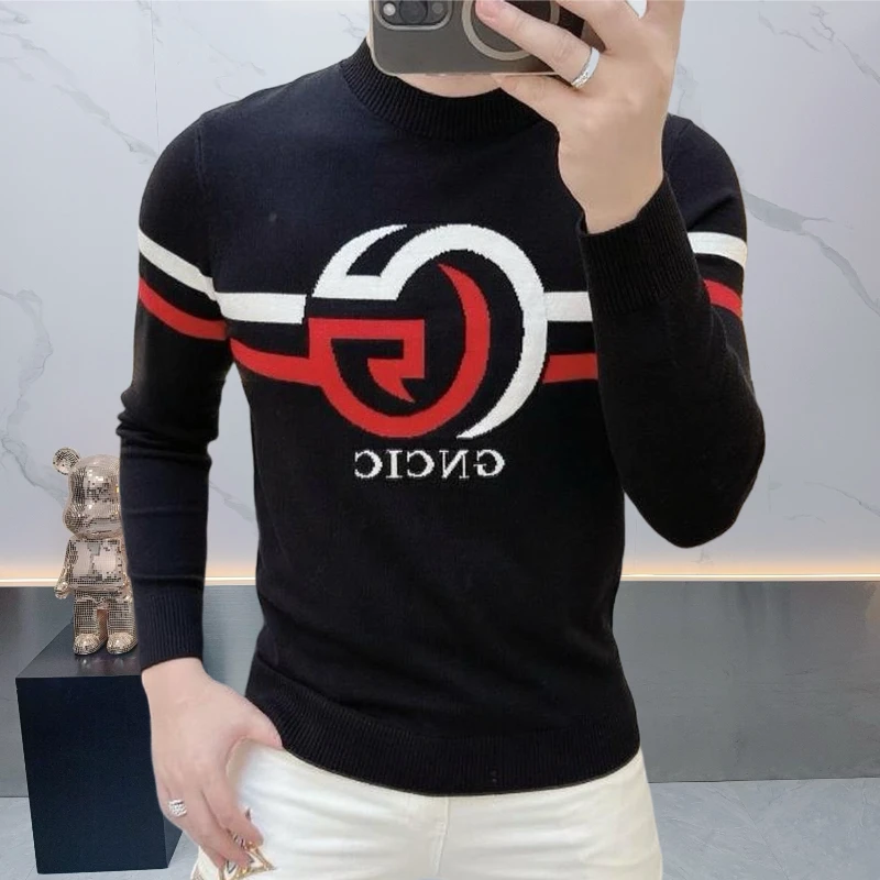 男士羊毛衫2025秋冬新款欧货潮流个性字母提花圆领修身长袖毛衣潮