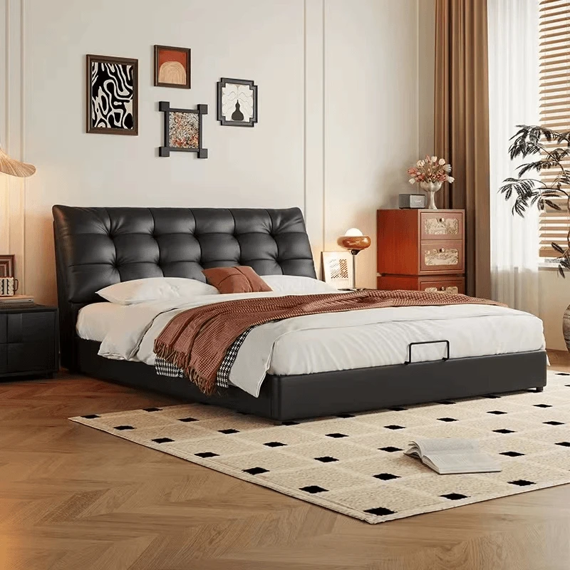 意式极简北欧真皮床轻奢简约创意云朵1.8m双人主卧软床大床610#