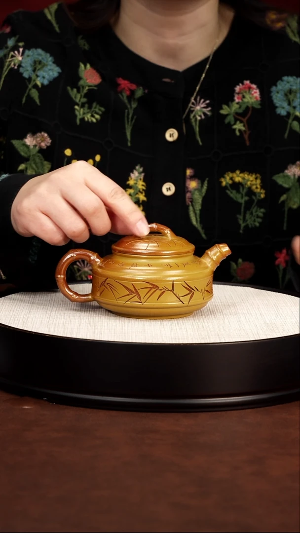 茶壶紫砂 竹韵双线竹鼓 火云烧 梅付春742
