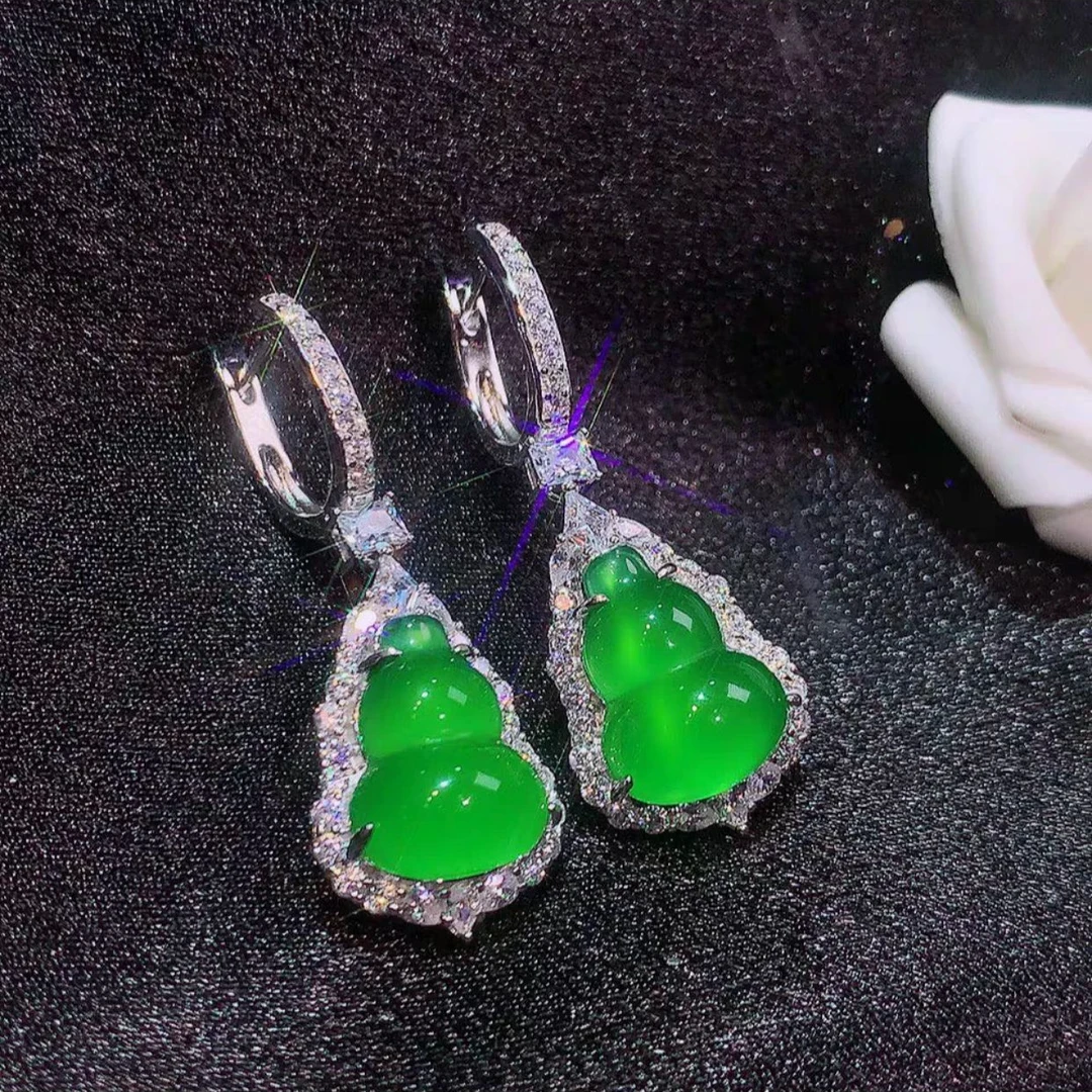 CHEN XI【晨玺】 时尚轻奢女款气质老料高冰通透玉髓 葫芦耳钉耳环