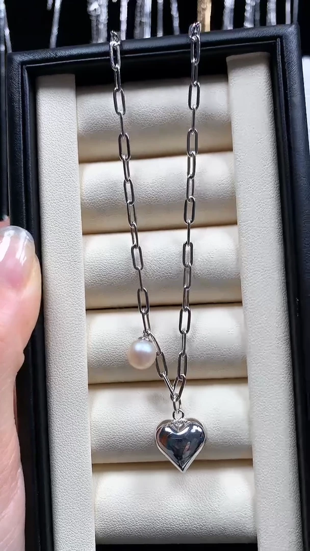 【闪购商品】淡水珍珠颈饰银S925镶嵌海水珍珠胖心ab款套链