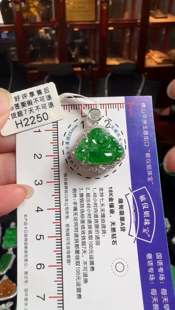 颈饰18K金镶嵌翡翠H2250冰辣绿佛公