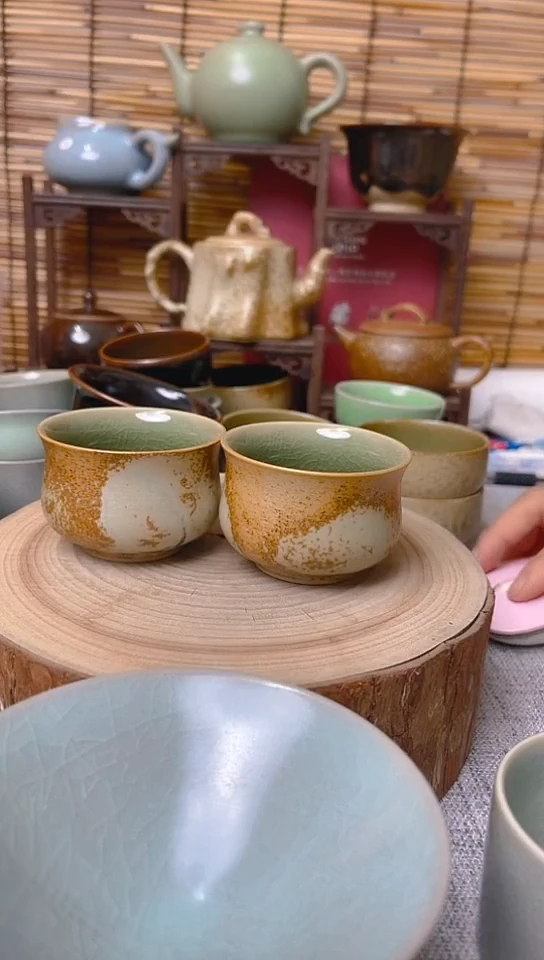 【闪购商品】瓷片原生态原矿草木灰杯子一对