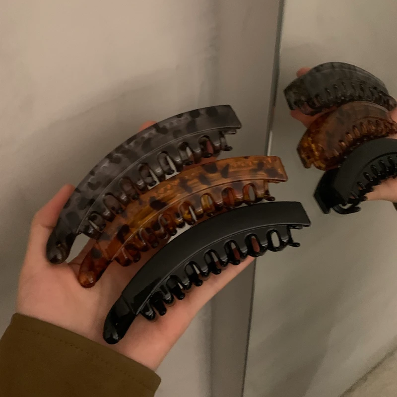 元气满满新款韩系豹纹弧形抓夹女百搭简约豹纹温柔气质香蕉夹